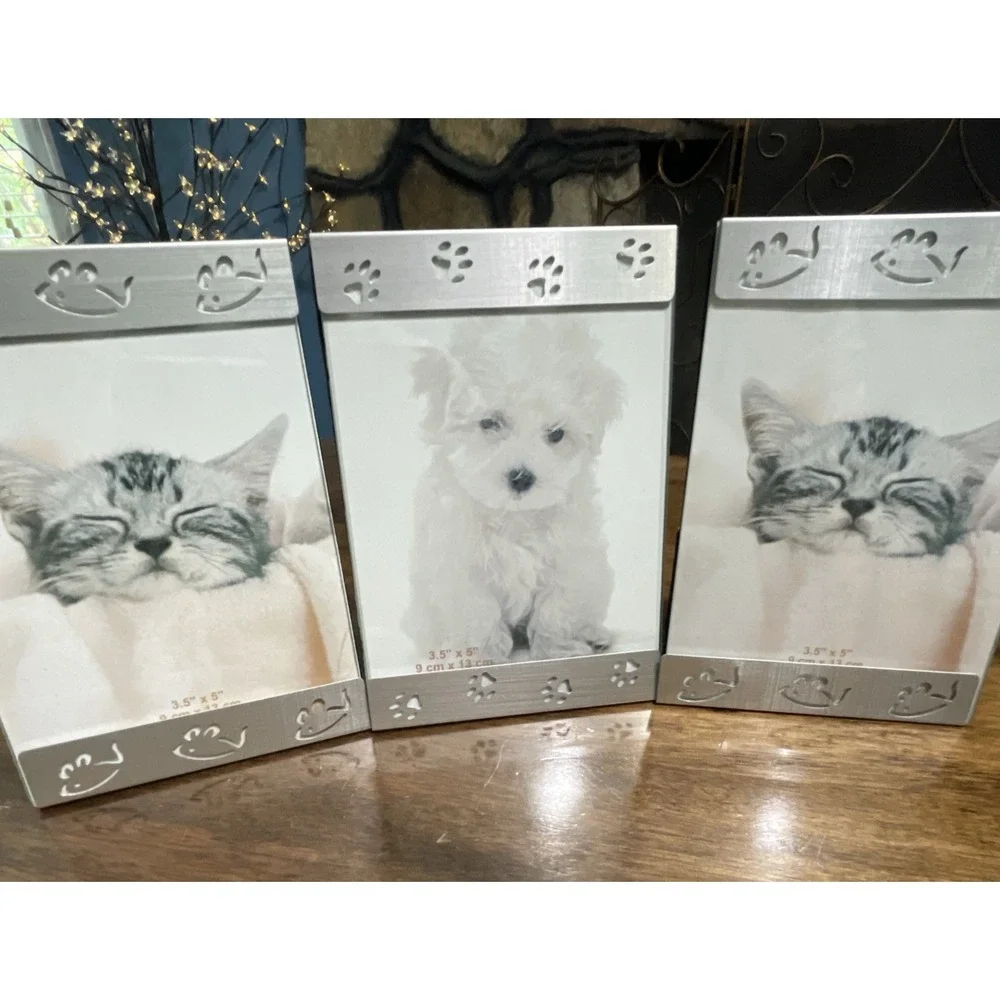 Metal Pet Photo Frame Paw Prints‎ Mouse Lot If 3 Holds Picture 3.5